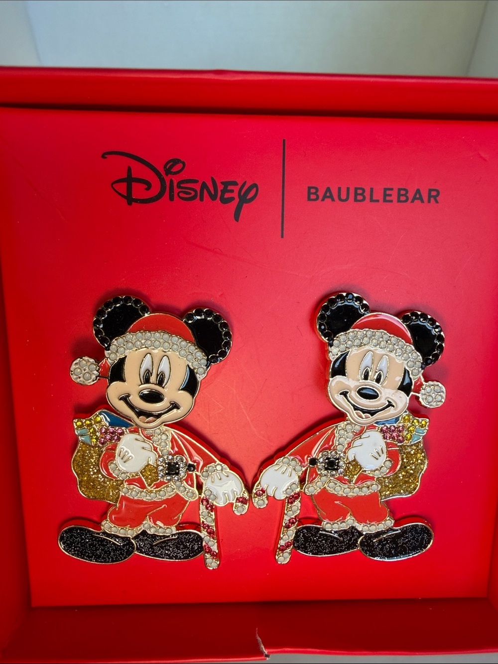 Disney BaubleBar Mickey Mouse Holiday Earrings - Red & Gold NIB - Picture 3 of 3
